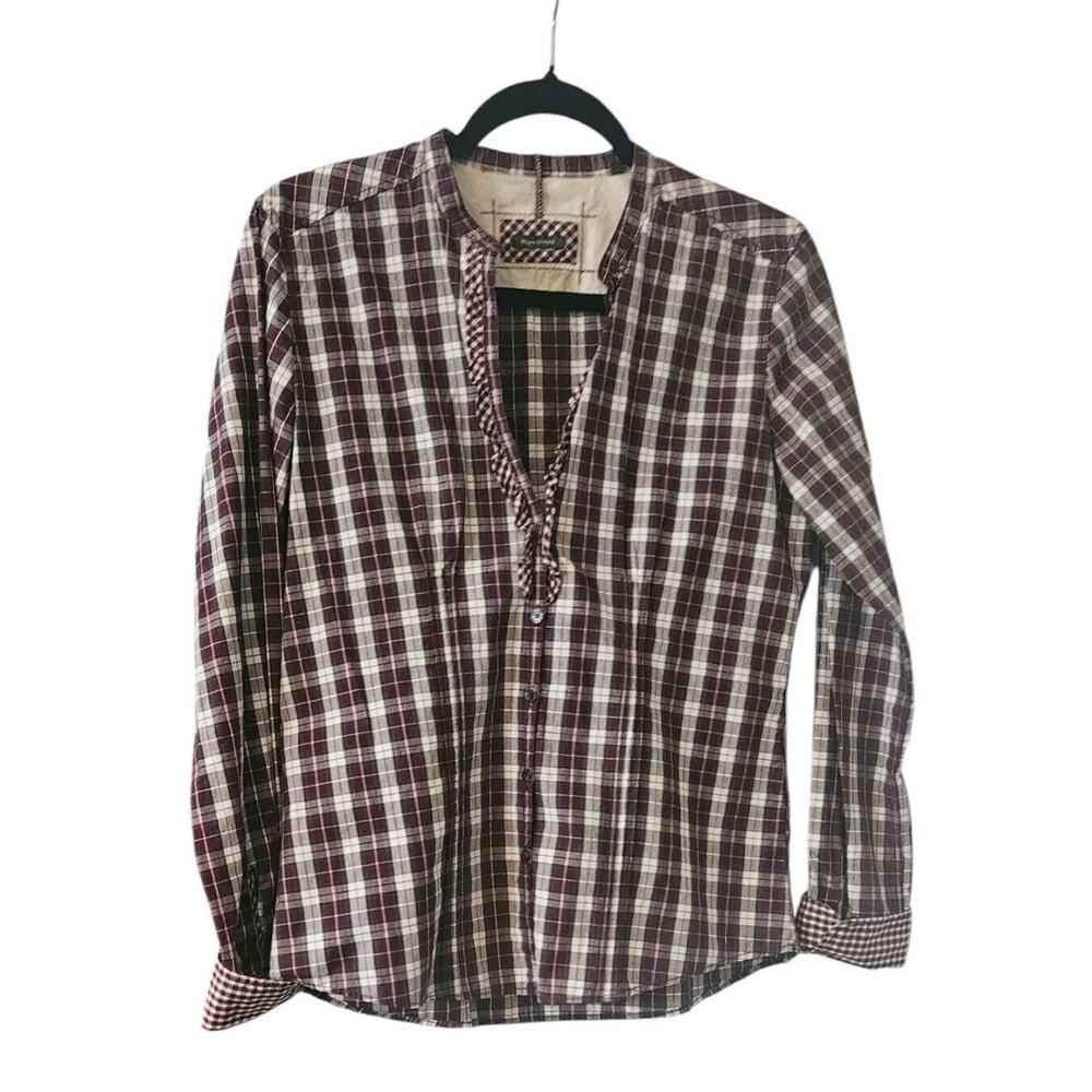 Marc O' Polo Womens Size 38 US Medium Plaid Top Button Up Split Neck